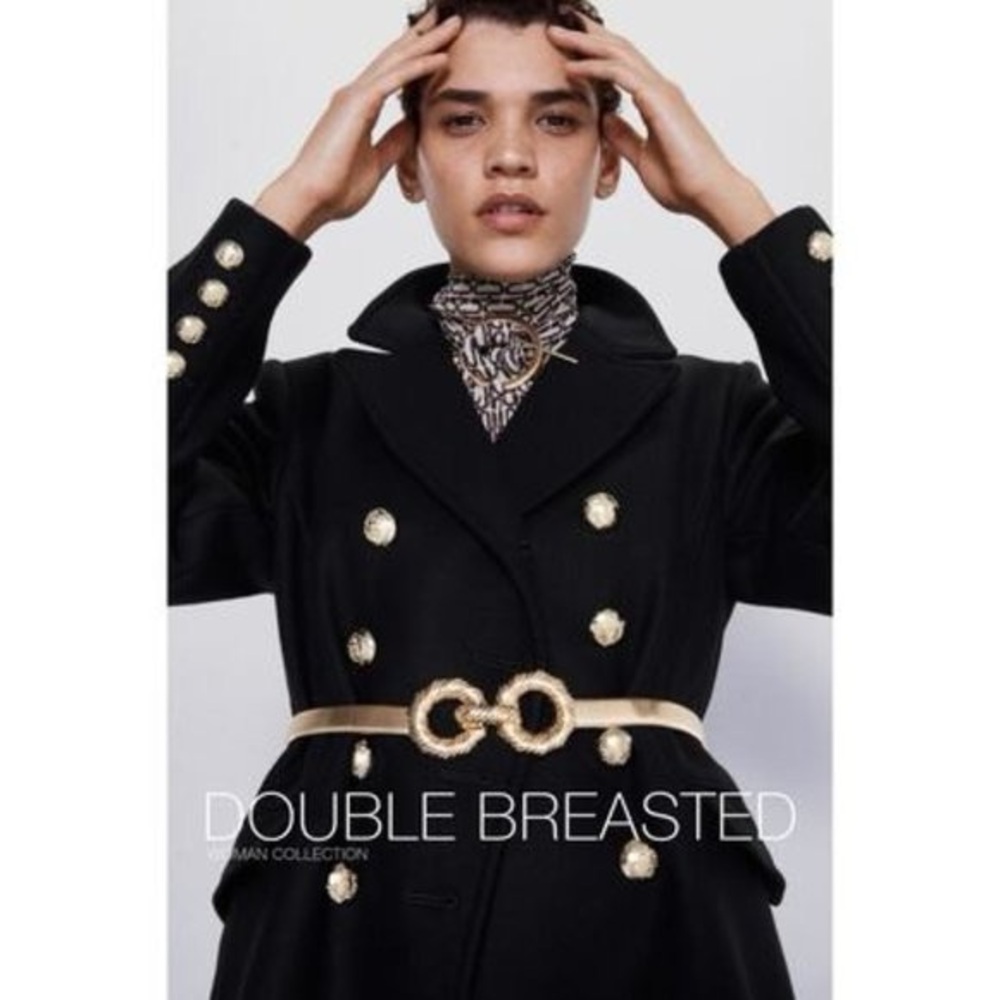Zara Black Double Breasted Coat with Gold Accents